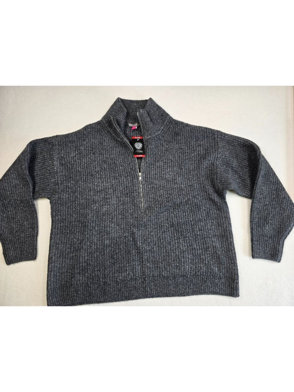 NEW Vince Camuto XL Heather Gray Half-Zip Ribbed Sweater